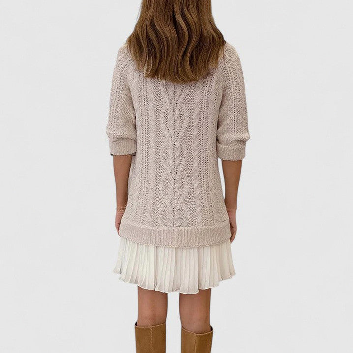 Cable Knit Pleated Hem Sweater Dress