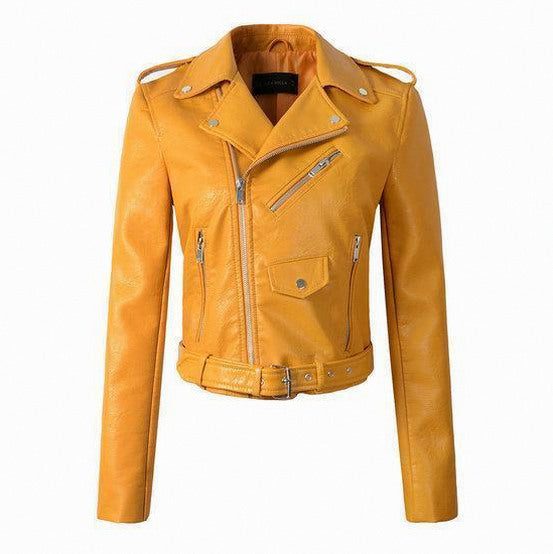 Faux Leather Belted Moto Jacket