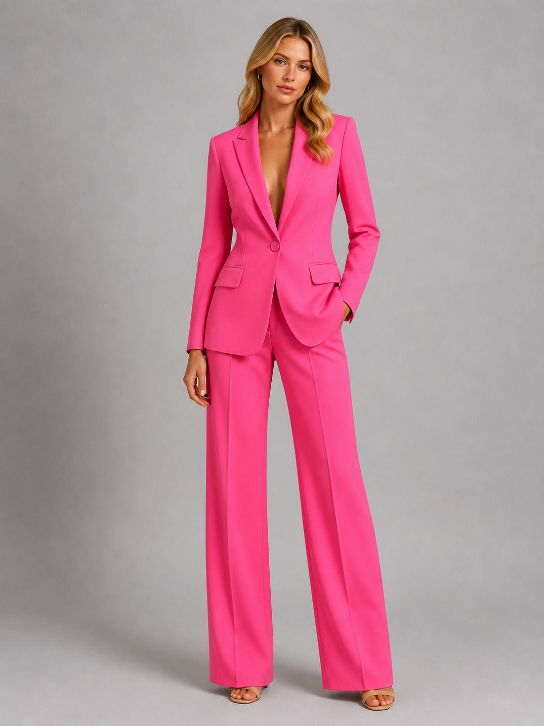 Fitted Long Sleeve Blazer Pants Matching Set