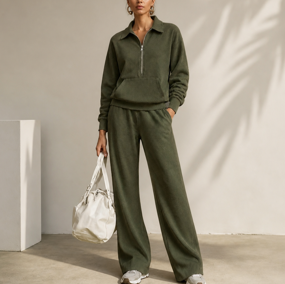 Fleece Half Zip Long Sleeve Matching Set