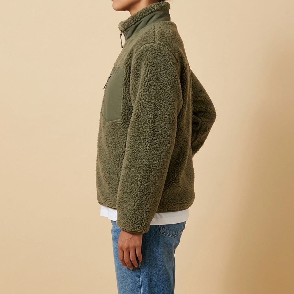 Fleece Mock Neck Zip Up Jacket