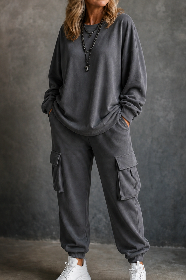 Fleece Oversized Long Sleeve Two Piece Set