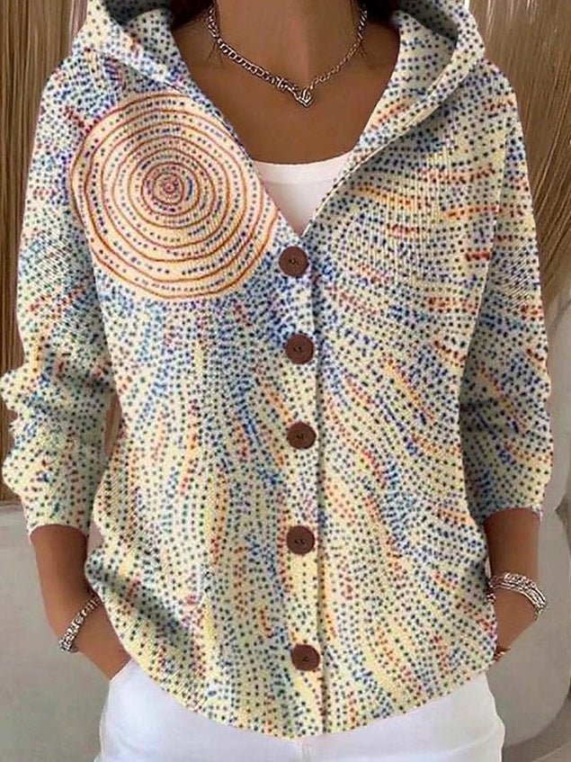 Geometric Long Sleeve Hooded Cardigan