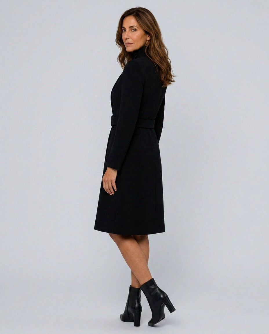 High Neck Belted Long Sleeve Coat