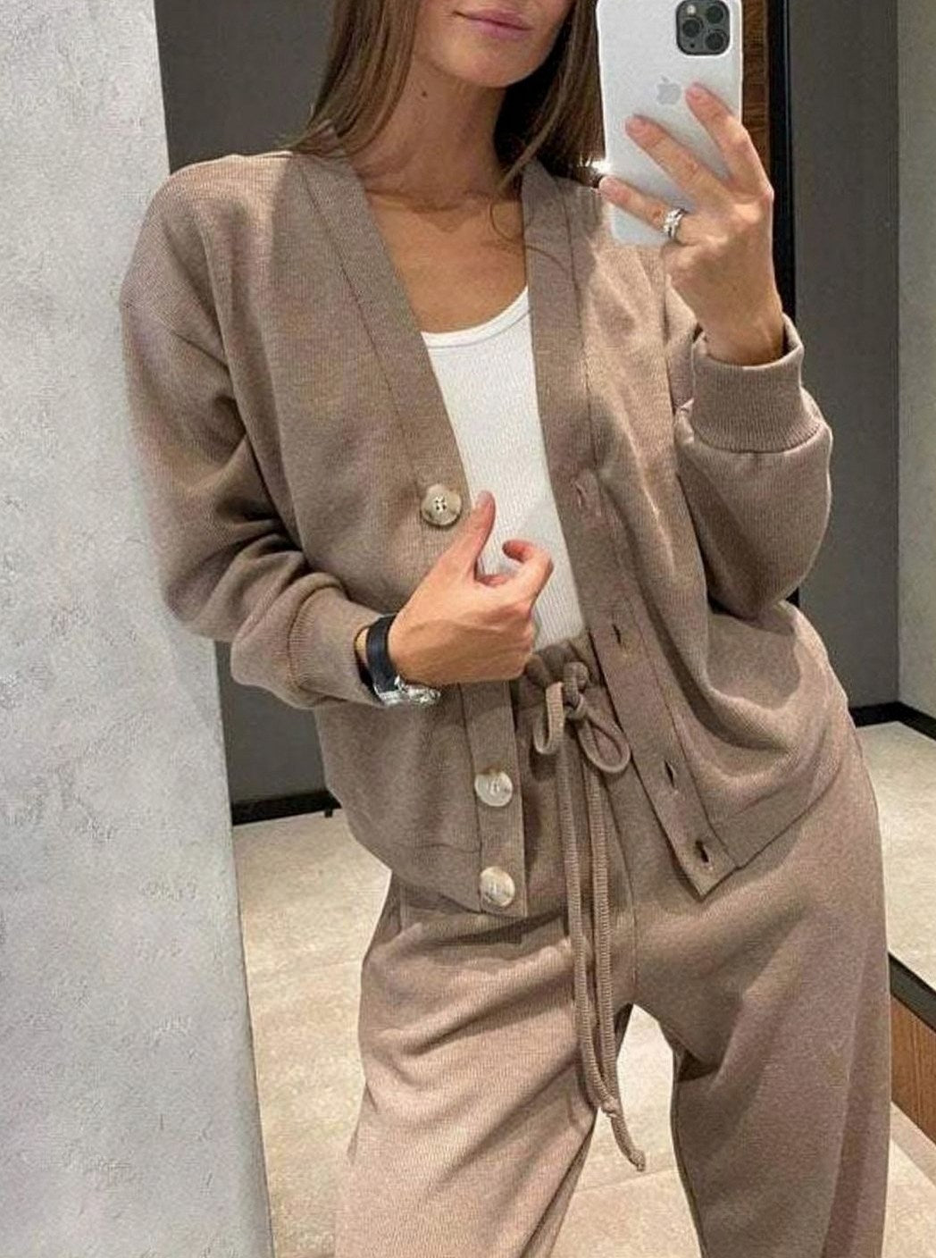 Knit Button Front Cardigan Matching Set