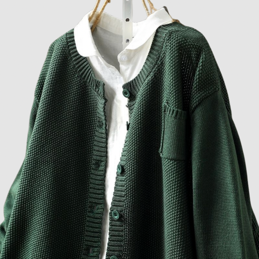 Knit Crewneck Button Front Cardigan