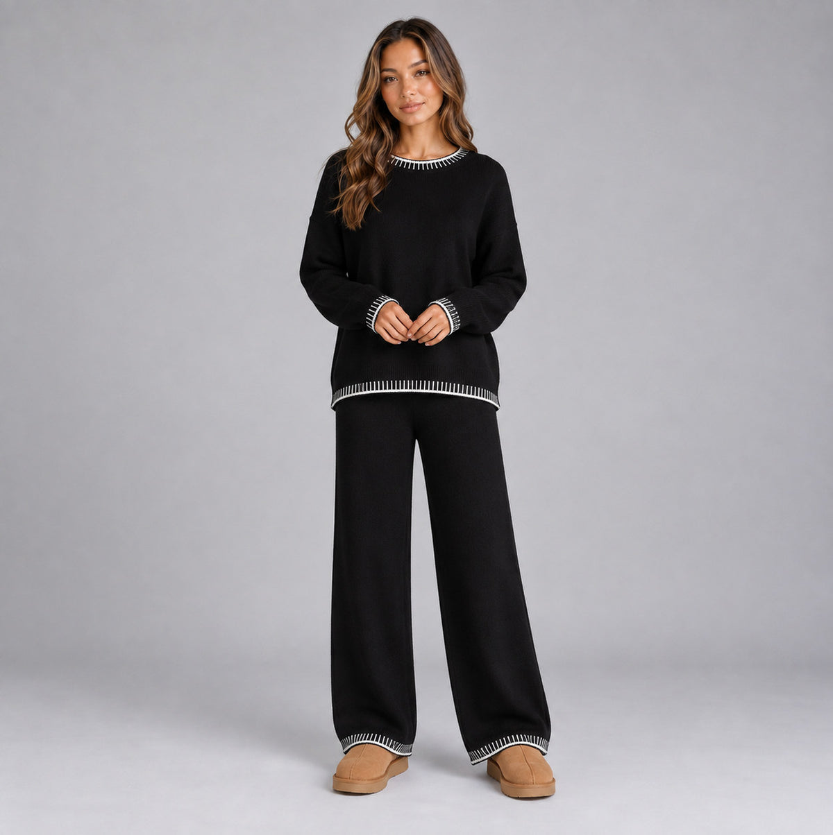 Knit Crewneck Long Sleeve Two Piece Set