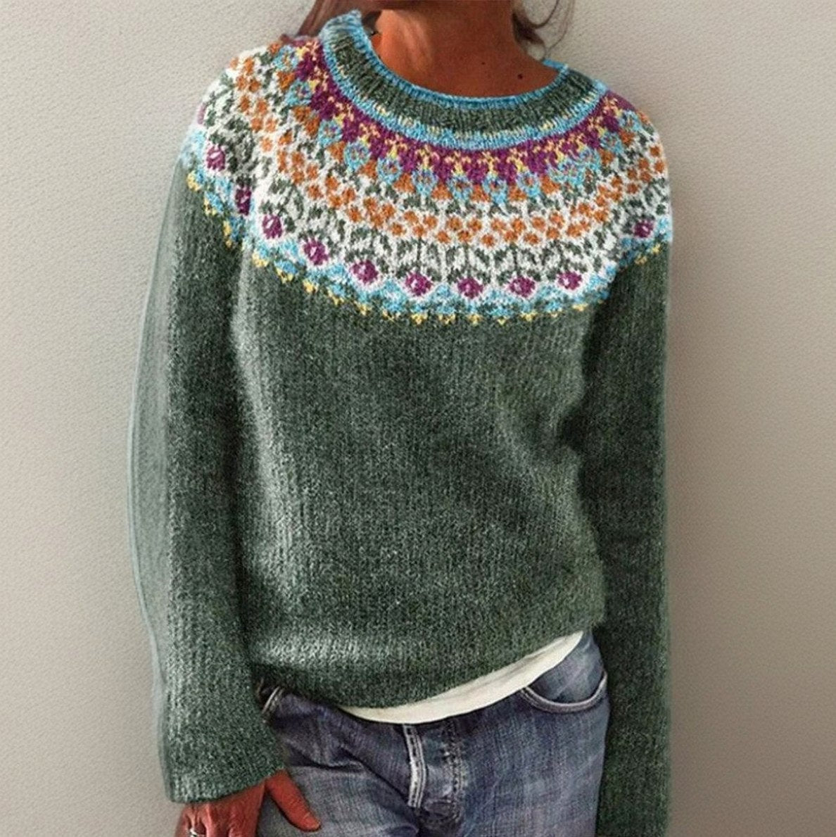 Knit Fair Isle Crewneck Sweater