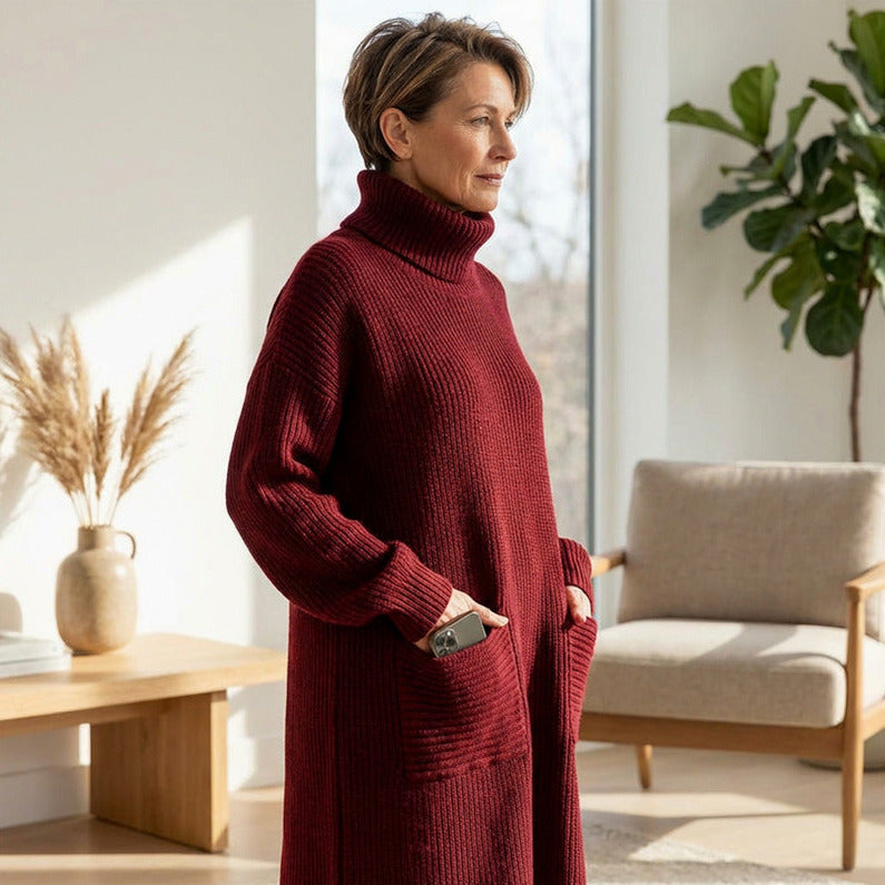 Knit Long Sleeve Turtleneck Sweater Dress