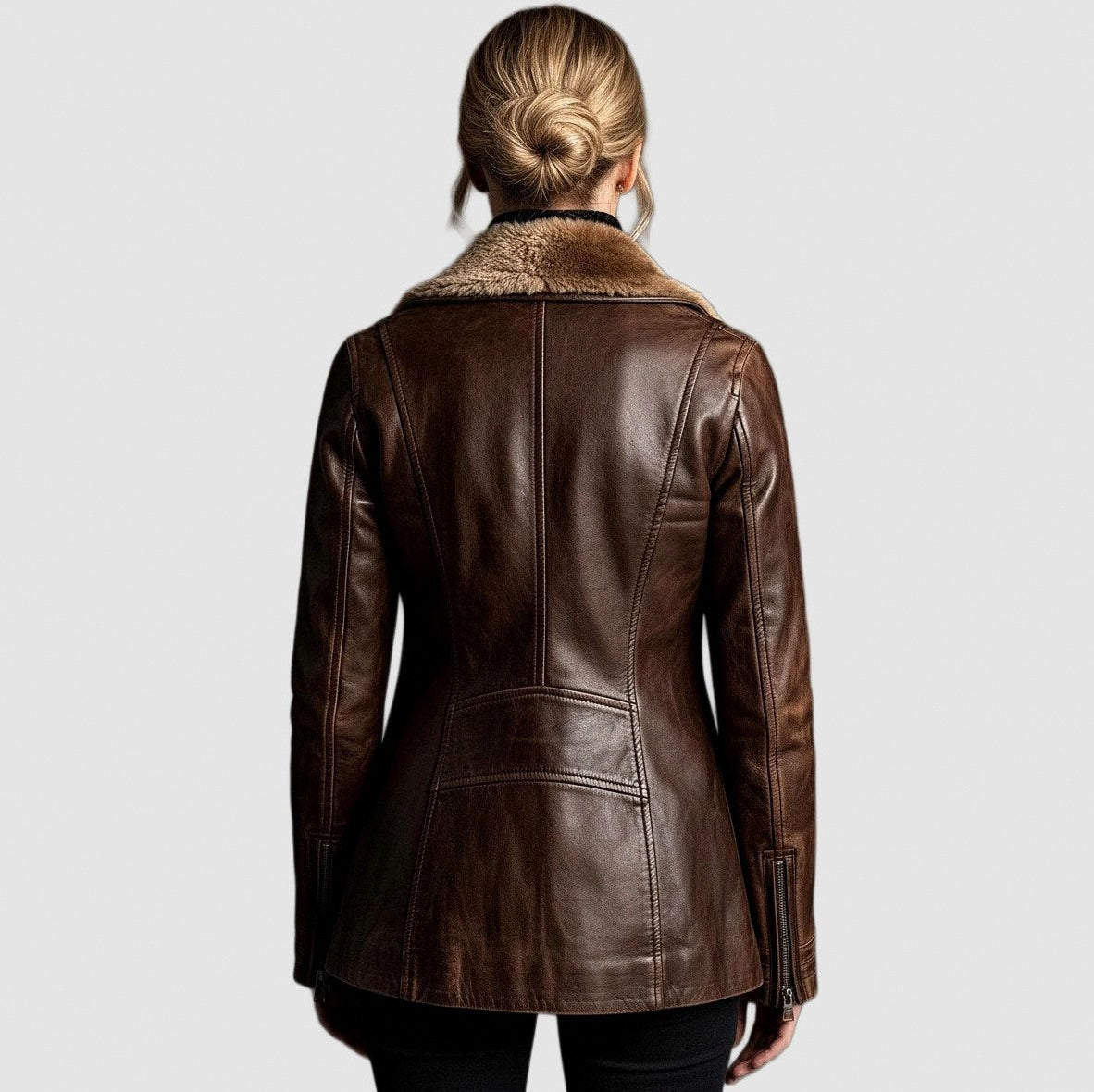 Leather Faux Fur Trim Coat