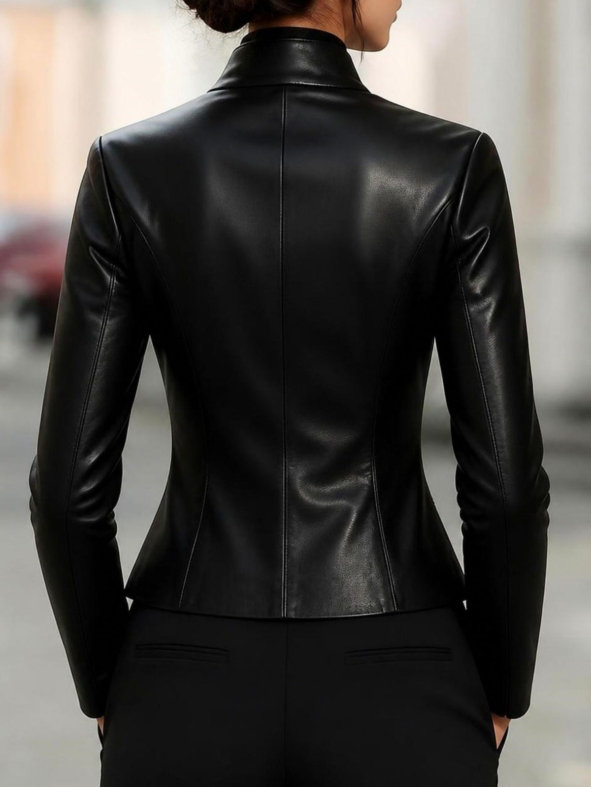 Faux Leather High Neck Fitted Jacket