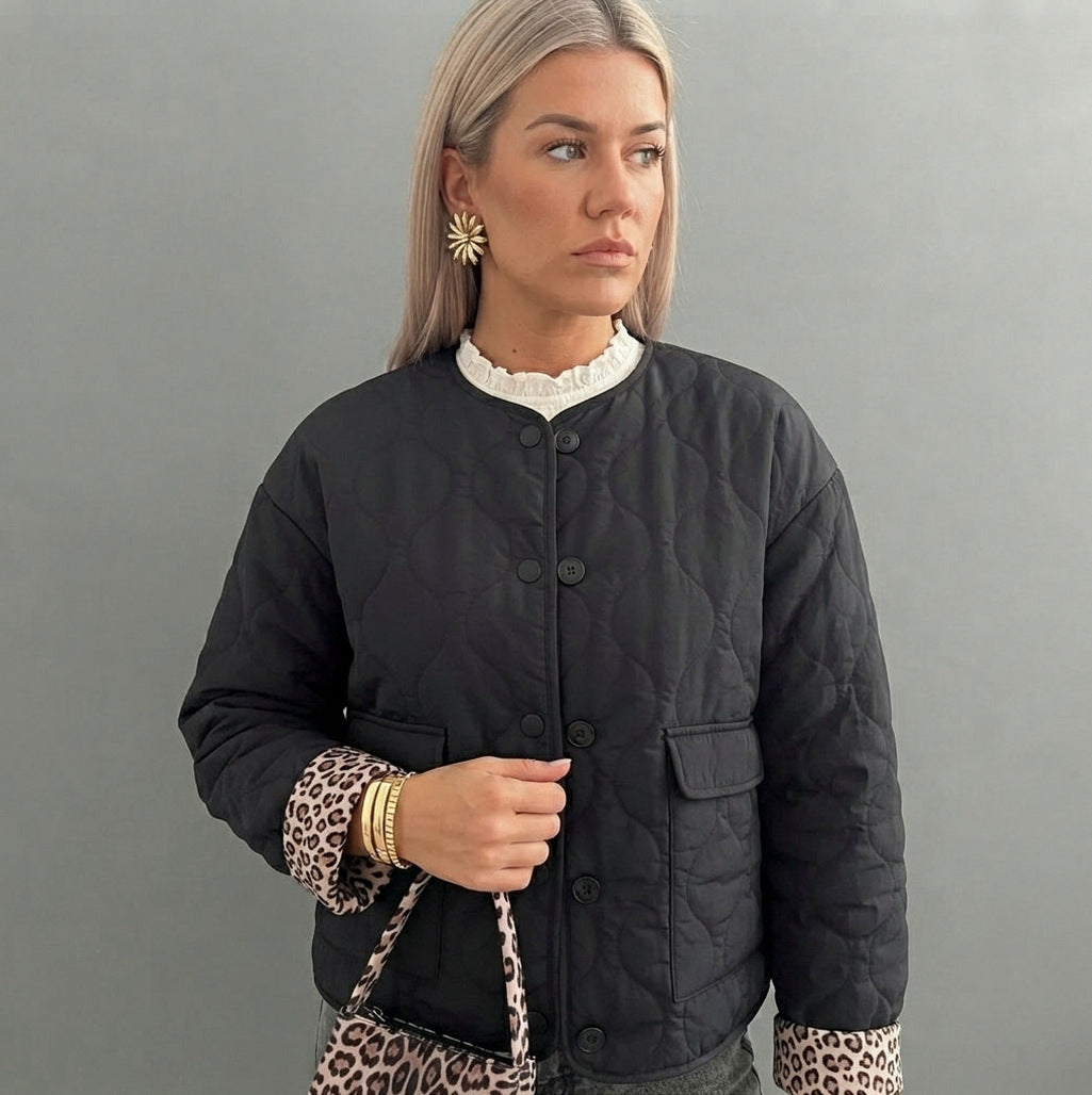 Quilted Leopard Print Cuffs Jacket