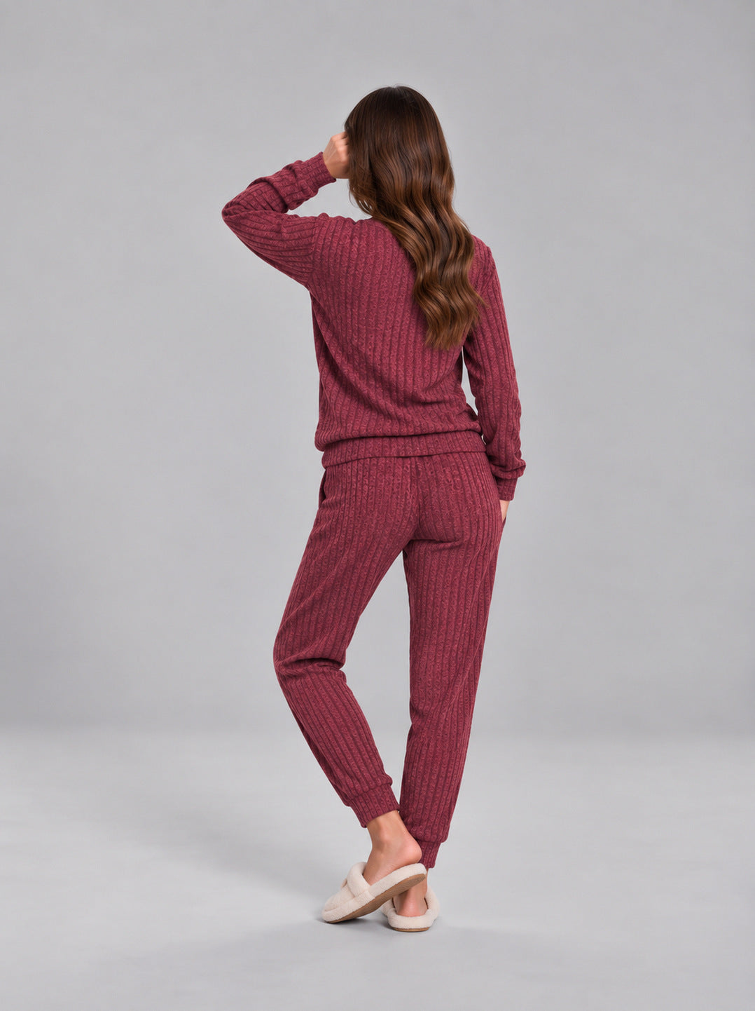 Ribbed Knit Long Sleeve Two Piece Set