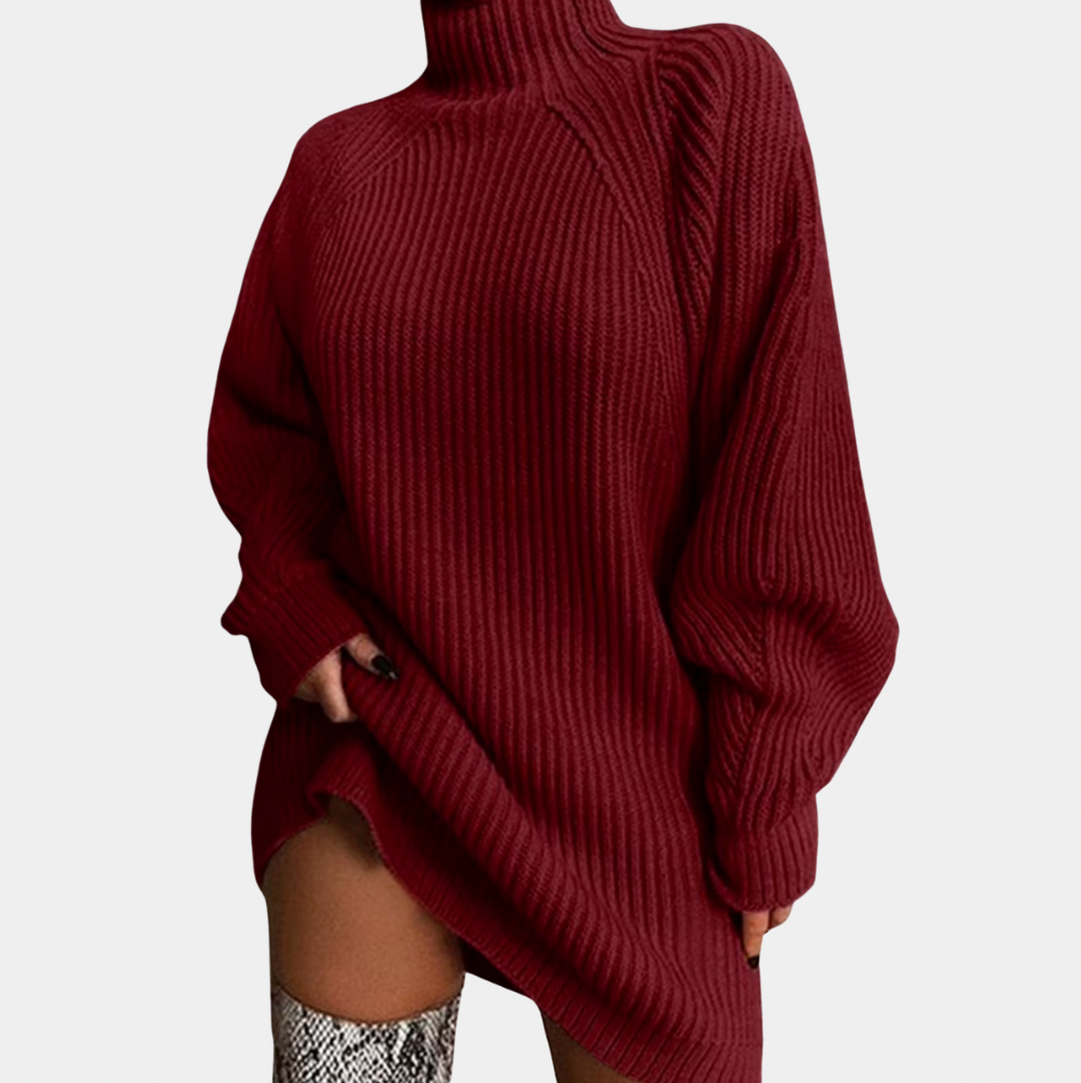 Ribbed Knit Long Sleeve Turtleneck Oversized Sweater Dress