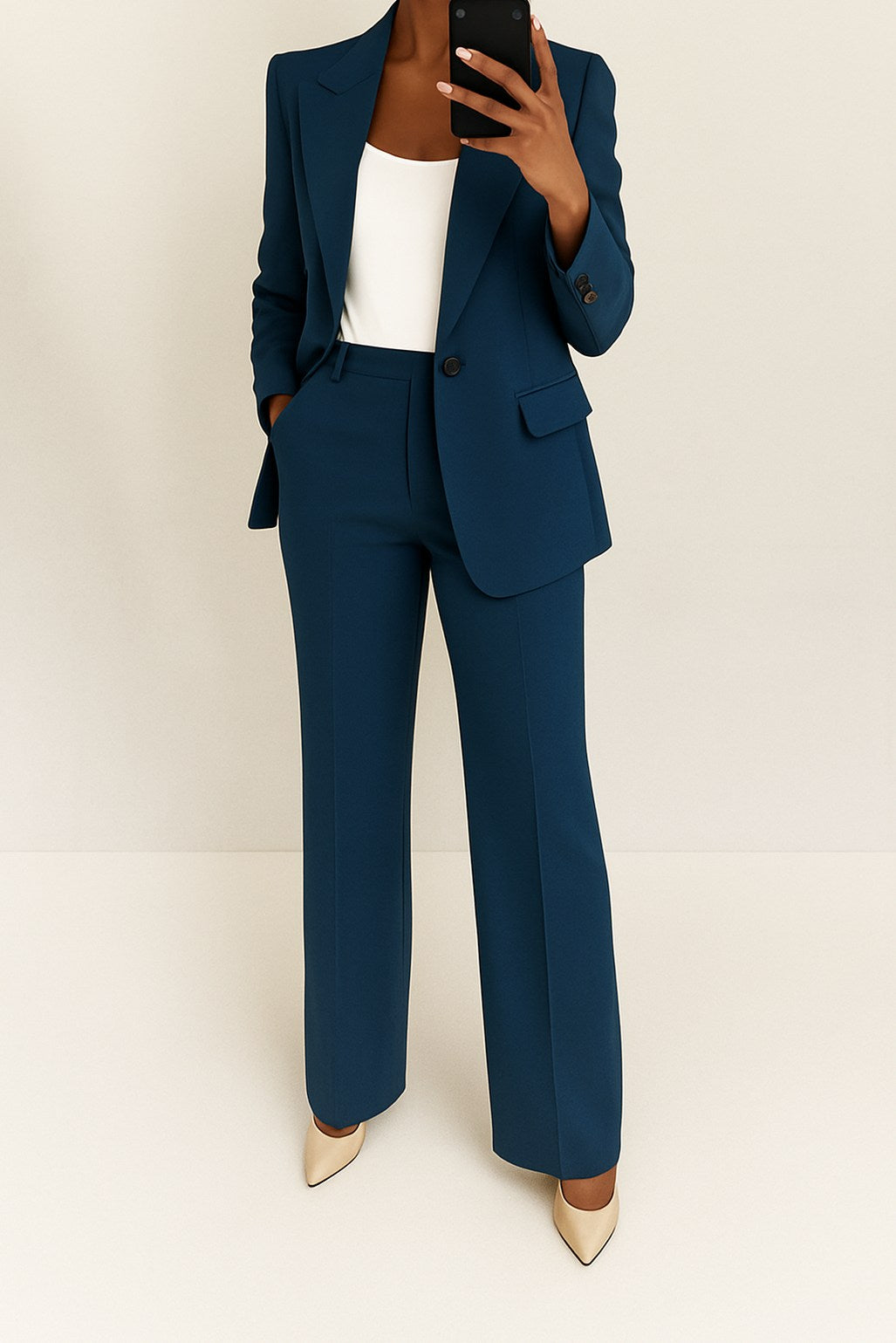 Single Breasted Blazer and Wide Leg Pants Set