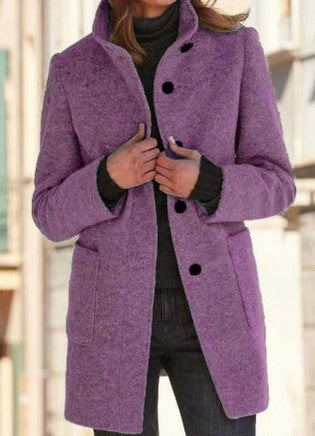Stand Collar Button Front Coat
