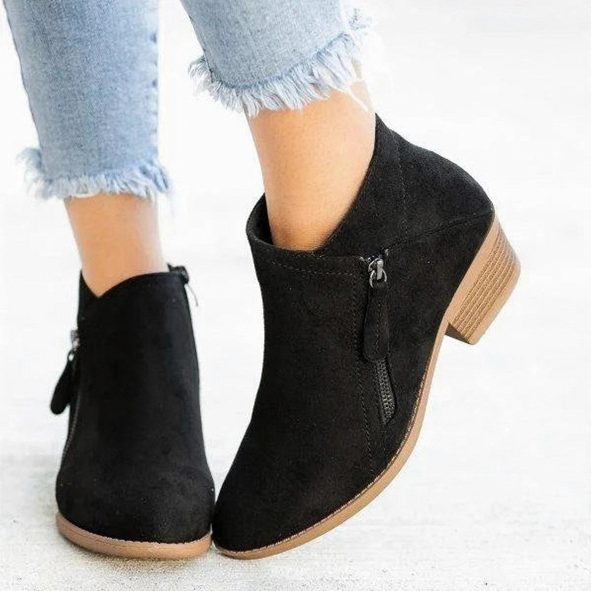 Suede Block Heel Ankle Boots