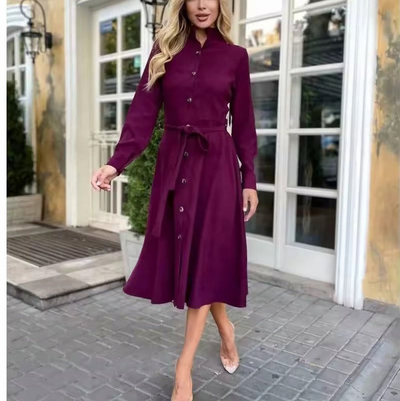 Suede Long Sleeve Midi Shirt Dress