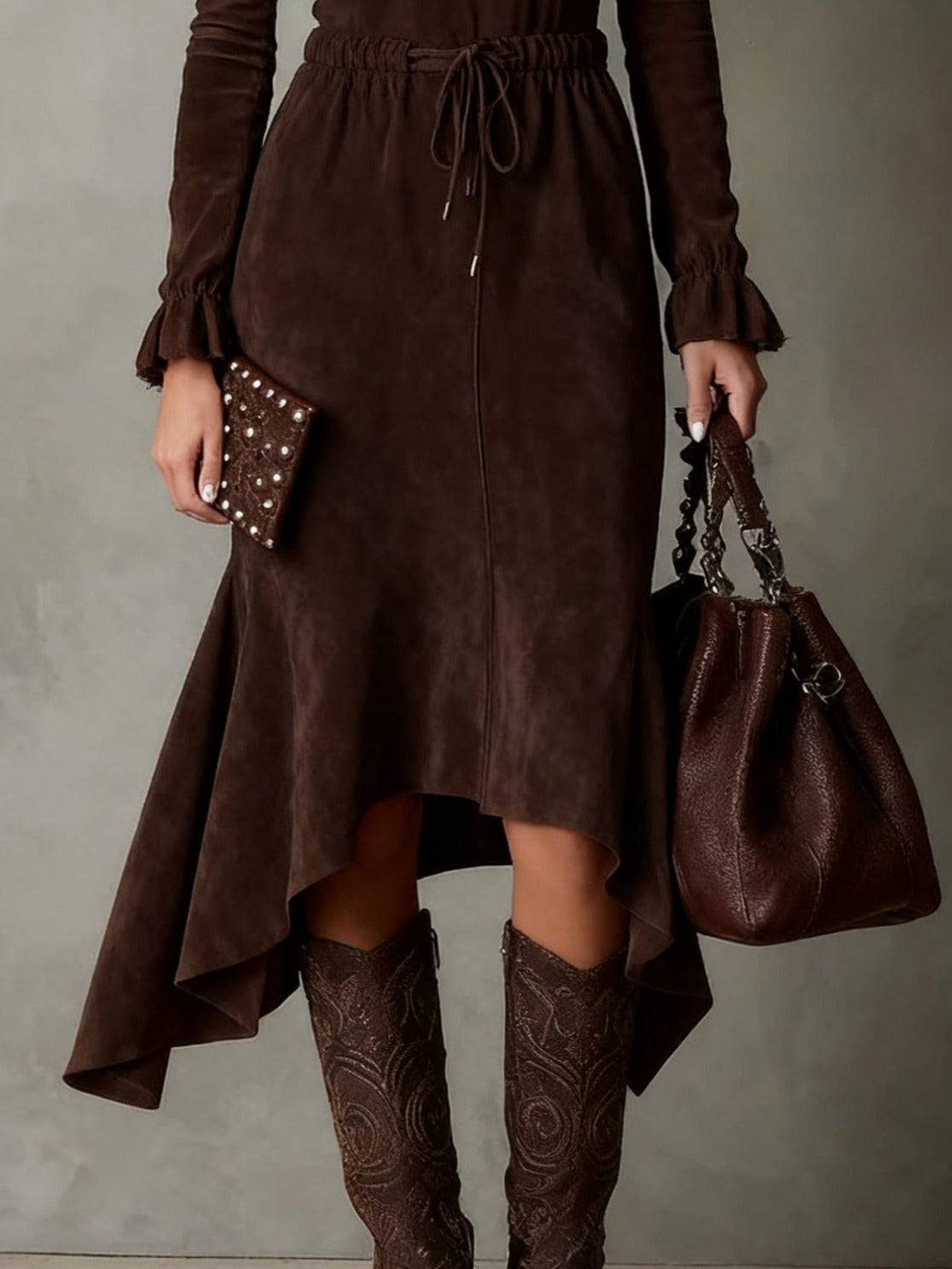 Suede Mock Neck Midi Dress