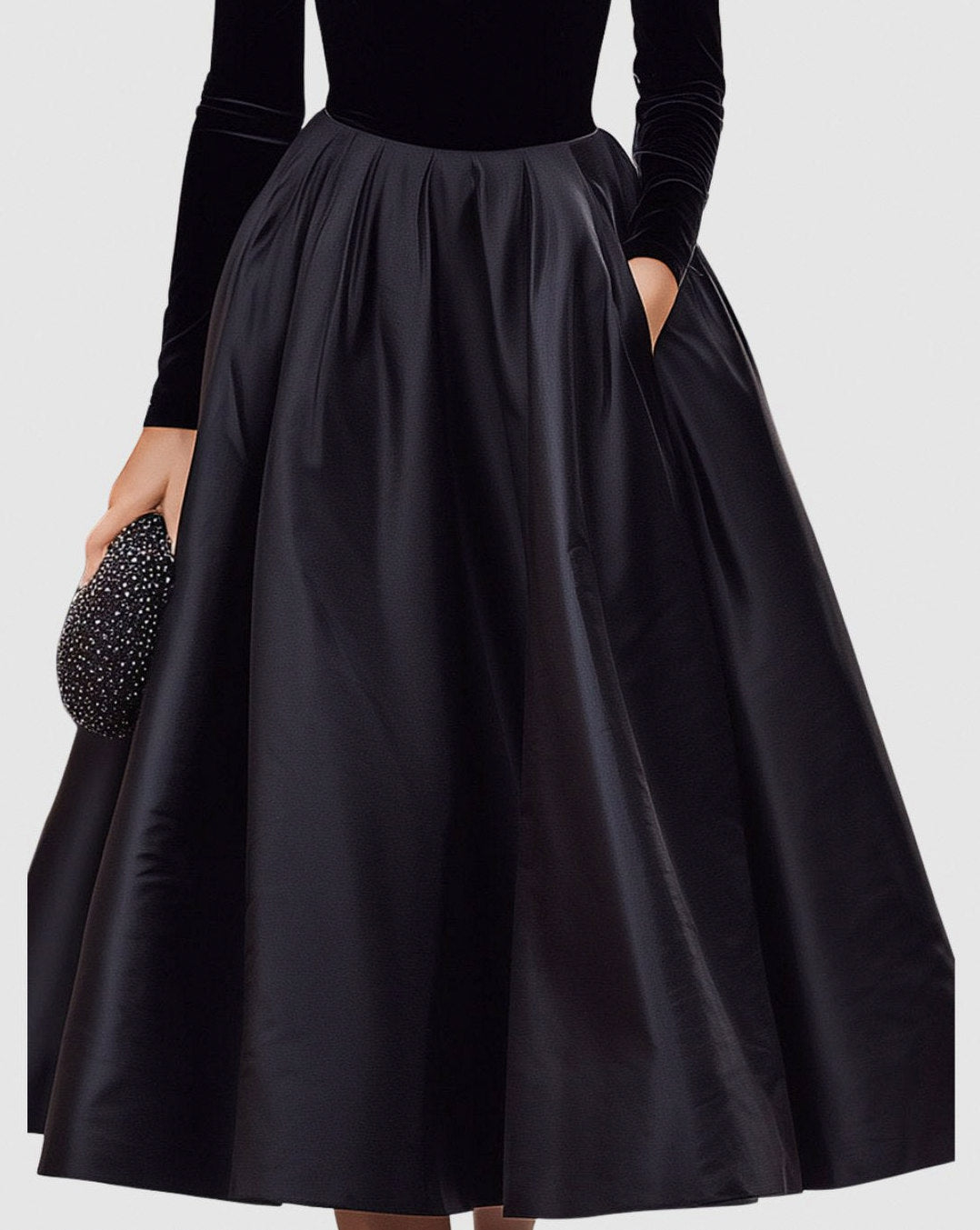 Velvet Long Sleeve A-Line Midi Dress