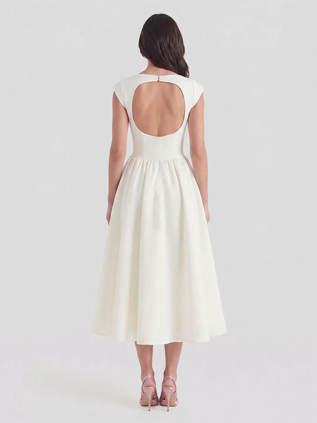 Satin Boat Neck Cap Sleeve Midi Dress