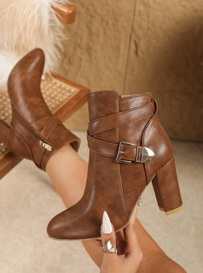 Buckle Strap Block Heel Booties