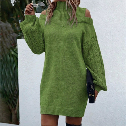 Cable Knit Long Sleeve Cold Shoulder Mini Sweater Dress