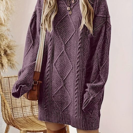 Cable Knit Long Sleeve Oversized Mini Sweater Dress