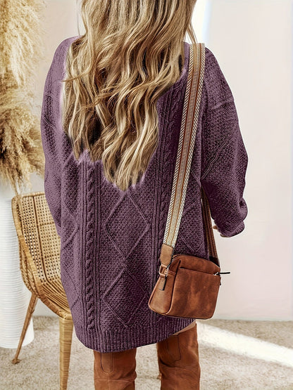 Cable Knit Long Sleeve Oversized Mini Sweater Dress