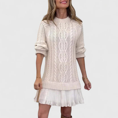 Cable Knit Pleated Hem Sweater Dress