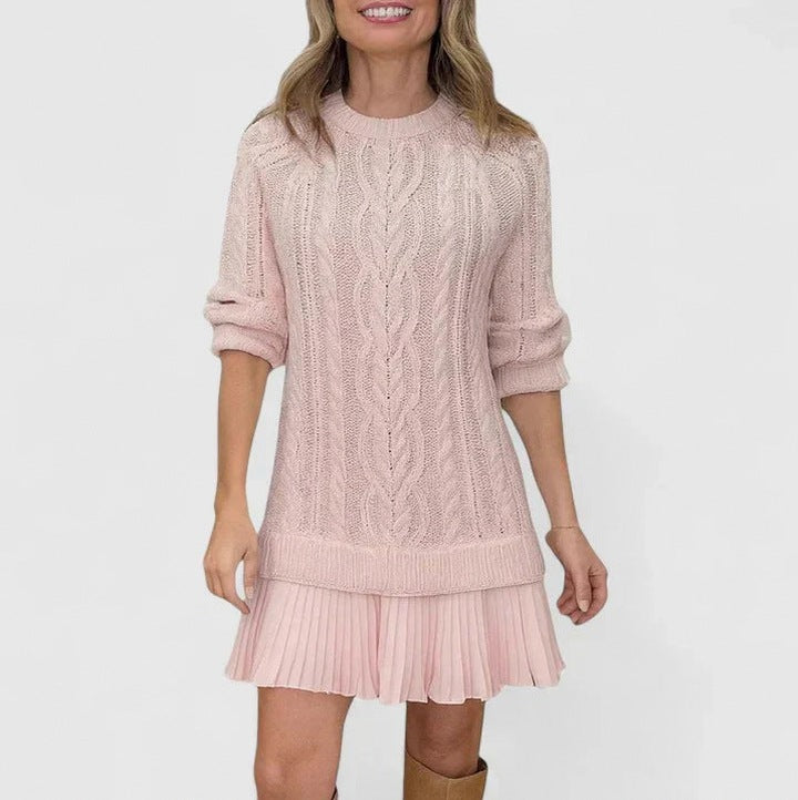 Cable Knit Pleated Hem Sweater Dress
