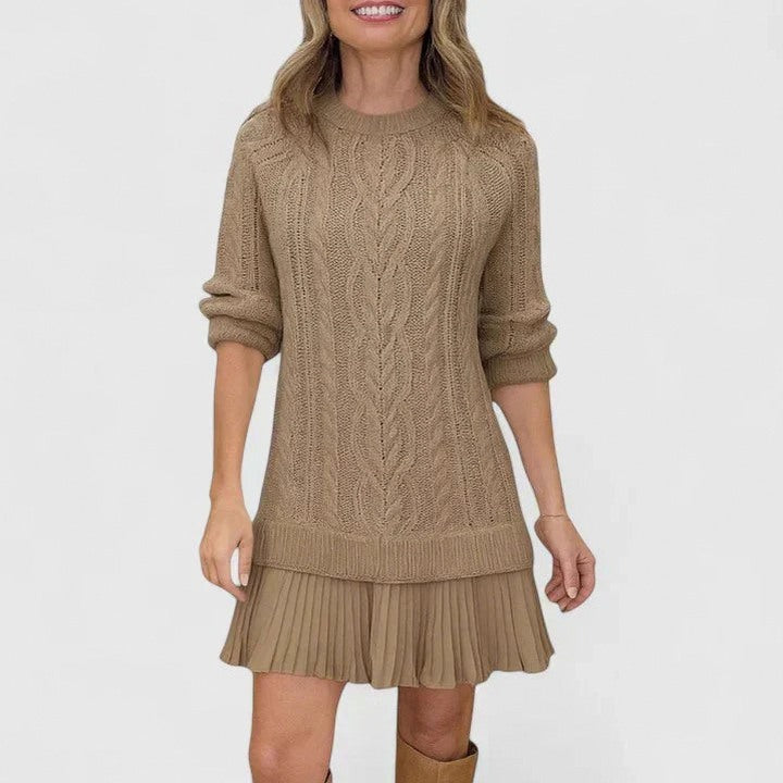 Cable Knit Pleated Hem Sweater Dress