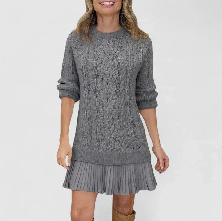 Cable Knit Pleated Hem Sweater Dress