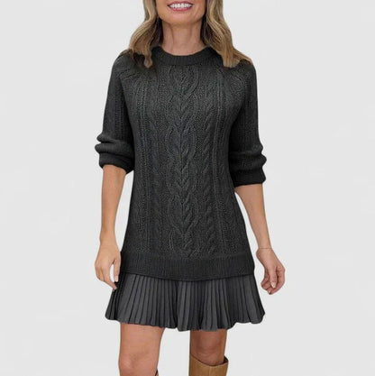 Cable Knit Pleated Hem Sweater Dress
