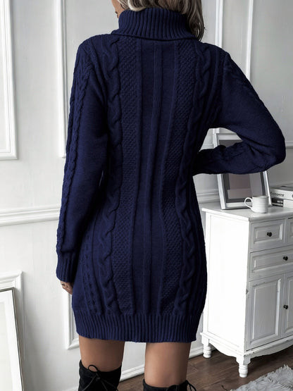 Cable Knit Long Sleeve Turtleneck Sweater Dress