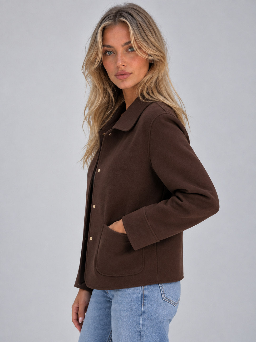 Collared Button Front Fleece Jacket