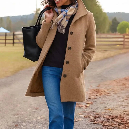 Collared Button Front Long Coat