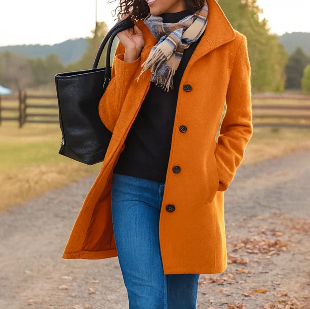 Collared Button Front Long Coat