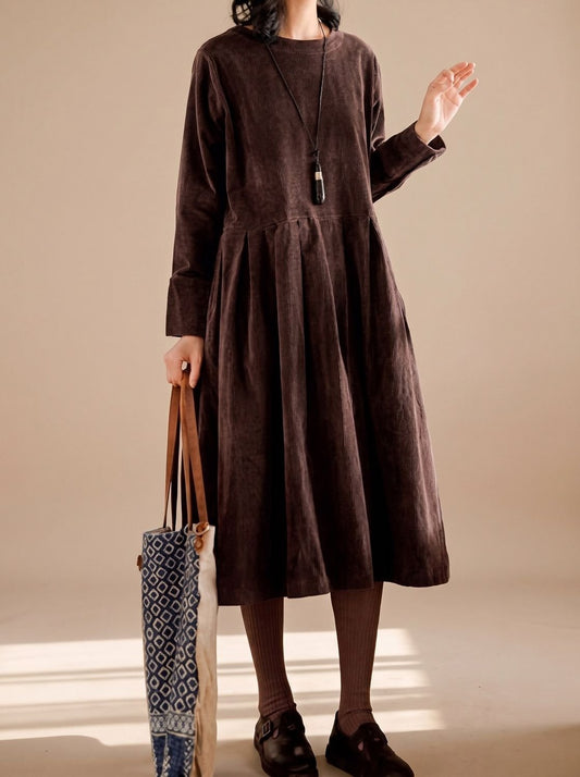 Corduroy Long Sleeve Midi Dress