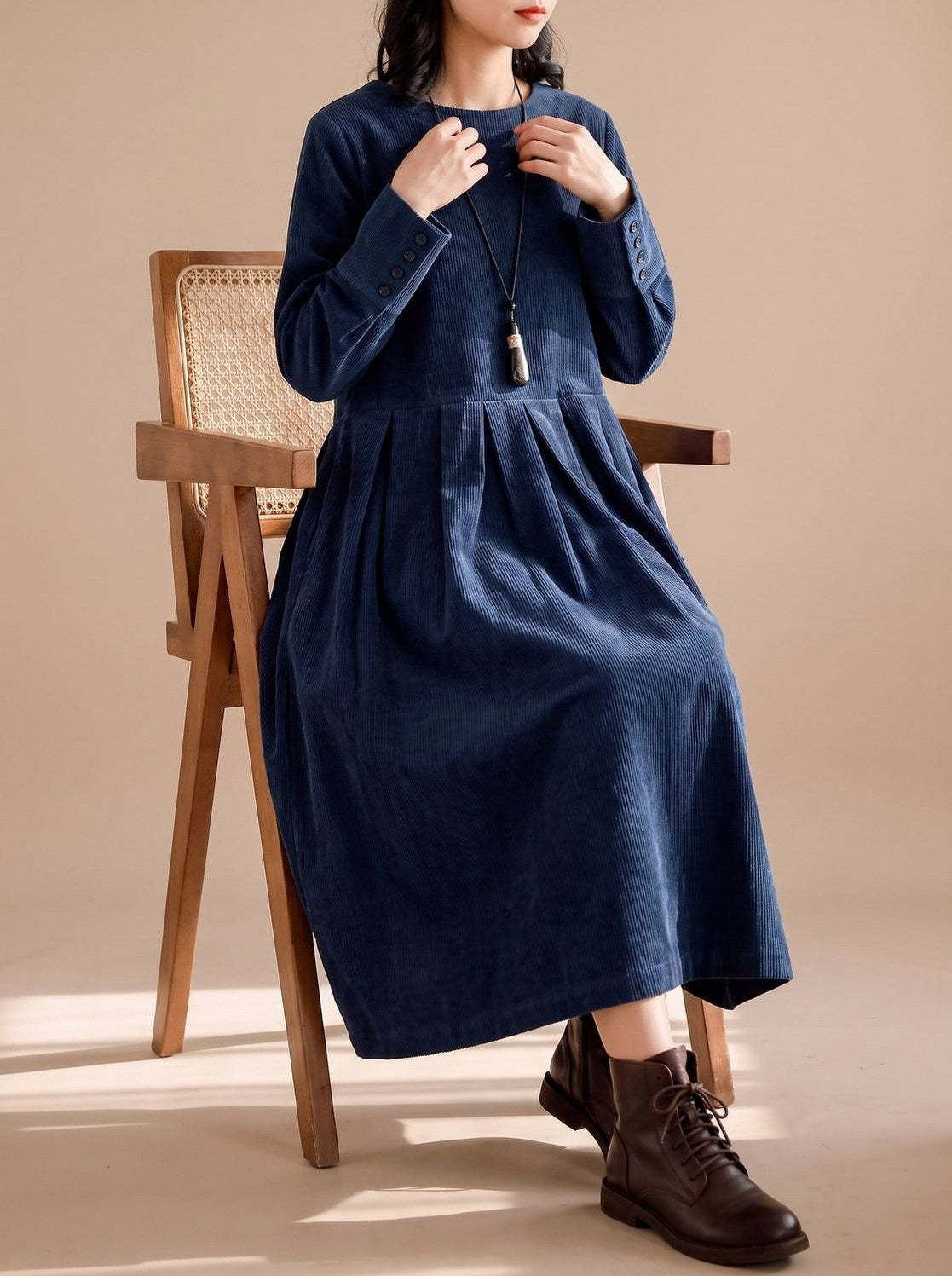 Corduroy Long Sleeve Midi Dress