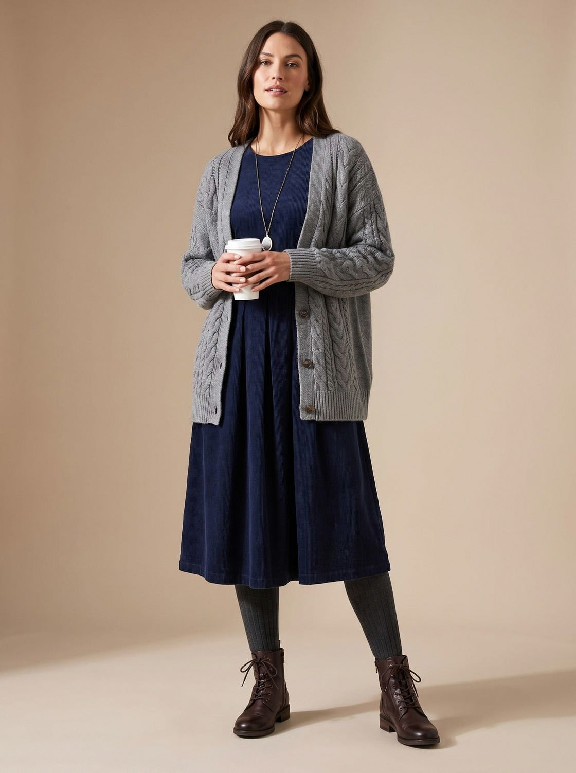 Corduroy Long Sleeve Midi Dress