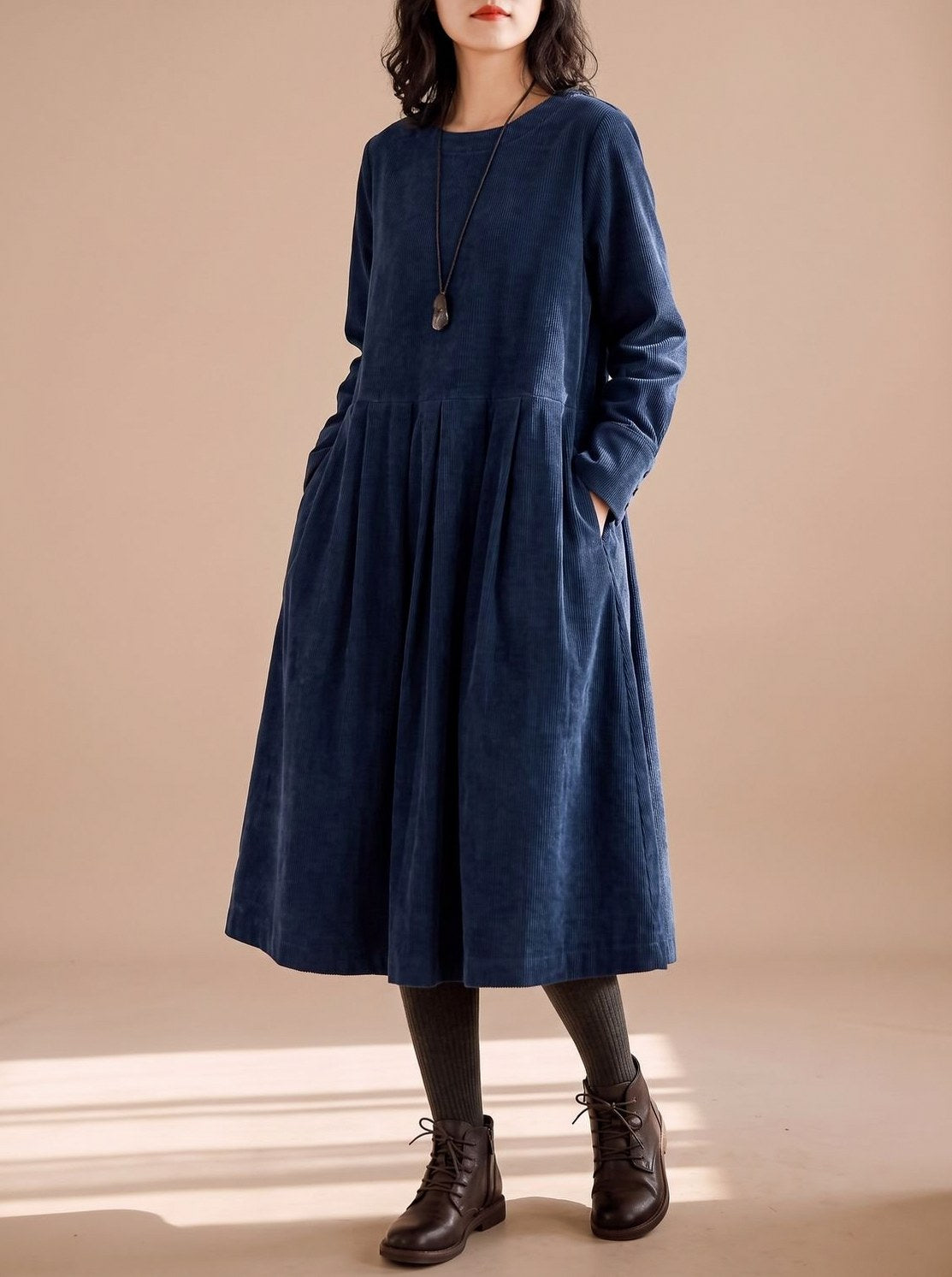 Corduroy Long Sleeve Midi Dress
