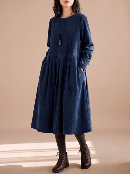 Corduroy Long Sleeve Midi Dress