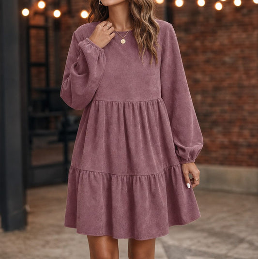 Corduroy Long Sleeve Tiered Mini Dress