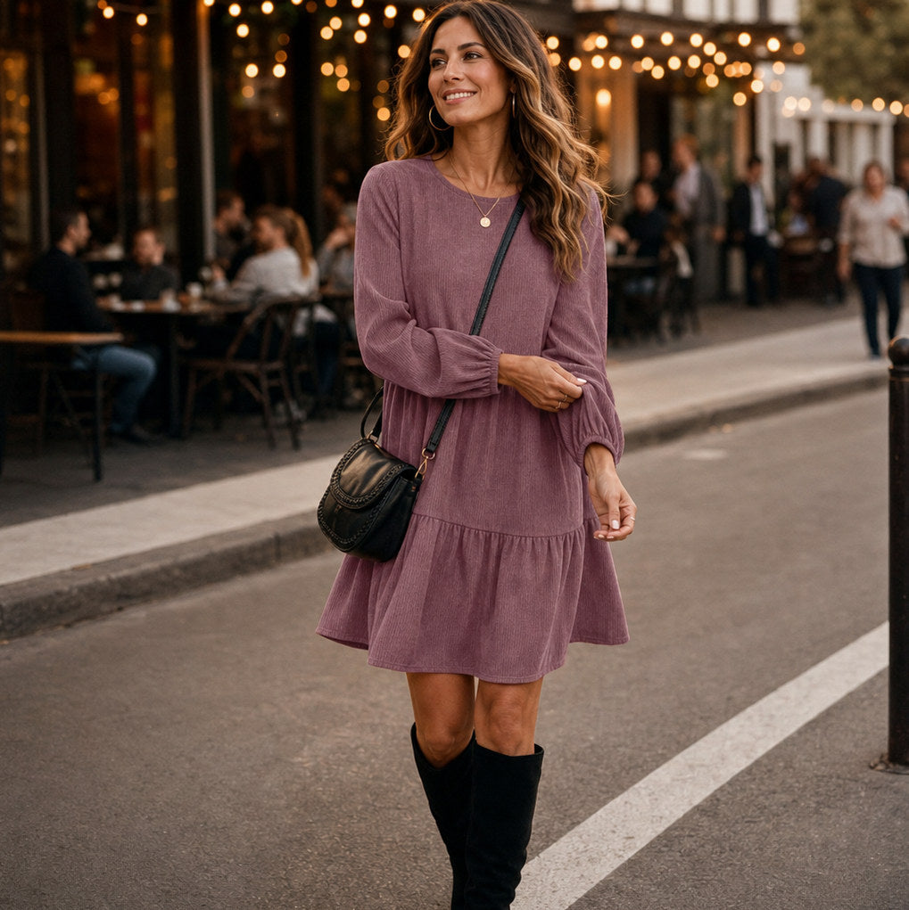 Corduroy Long Sleeve Tiered Mini Dress