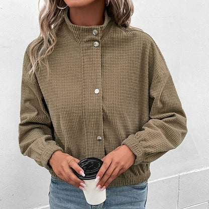 Corduroy Mock Neck Button Front Jacket