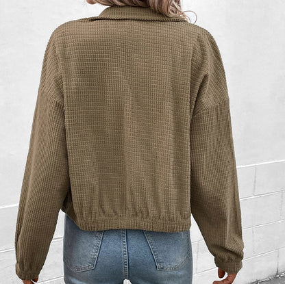 Corduroy Mock Neck Button Front Jacket