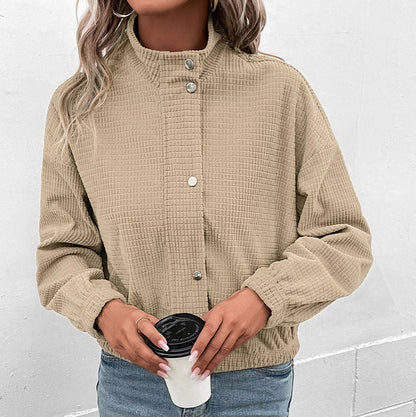 Corduroy Mock Neck Button Front Jacket