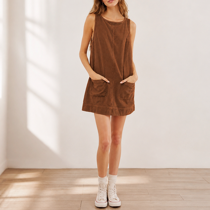 Corduroy Patch Pocket Mini Pinafore Dress