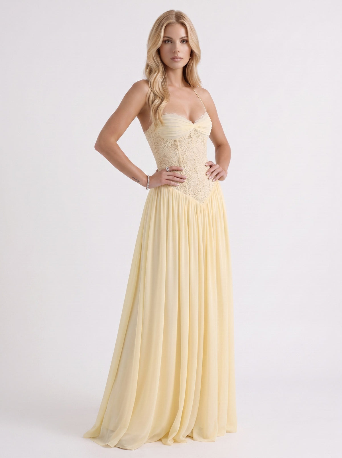 Corset Drop Waist Pleated Maxi Dress